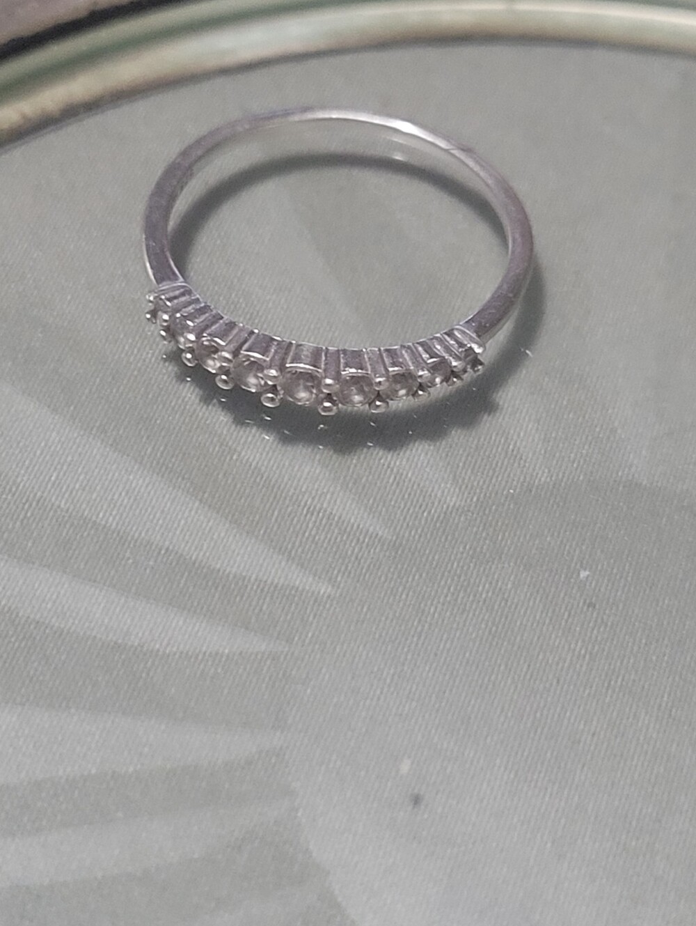 Sterling Silver Row Ring with Clear Accent Stones - White